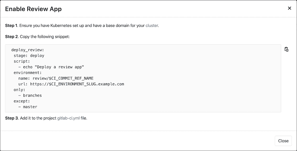 enable review apps modal